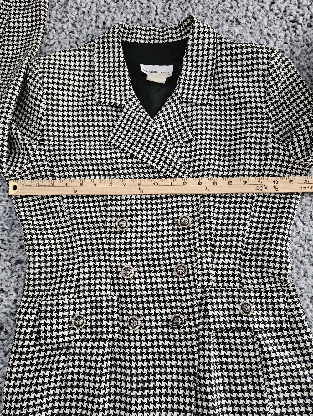 Vintage David Benjamin Houndstooth Blazer 12 L Large Double Breasted Academia - Picture 12 of 16